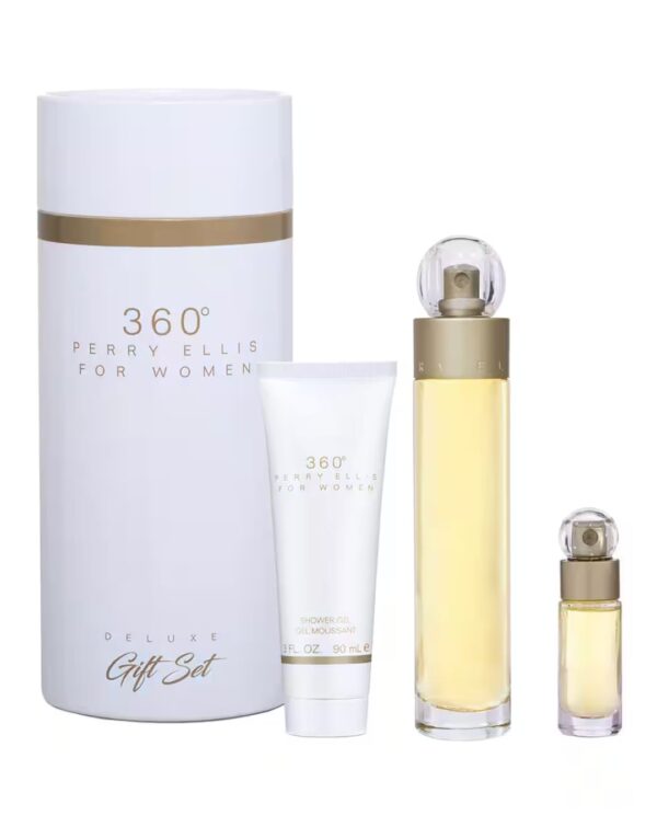 SET PERRY ELLIS 360 WOMAN (3 PC ) 3.4 OZ.EDP / 3.0 GEL / MINI